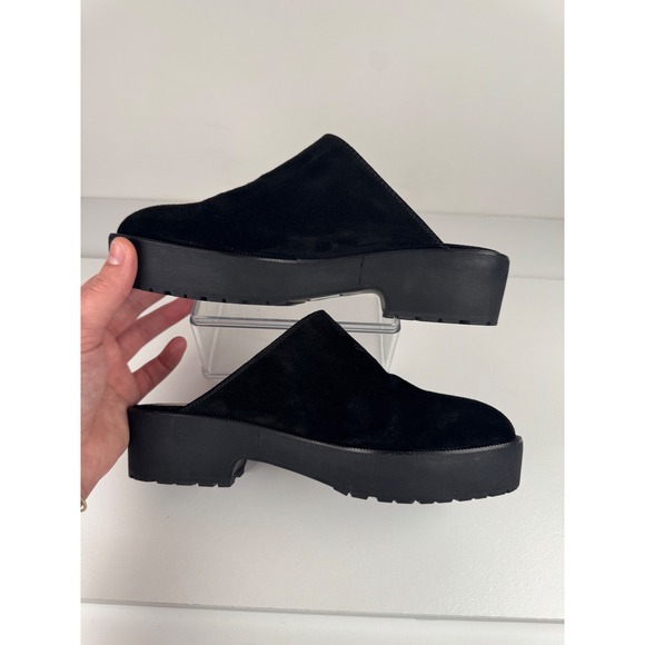 Chanel Interlocking CC Logo Blk Suede Mule Clogs VTG Embroidered Women's 37.5 - Picture 7 of 8